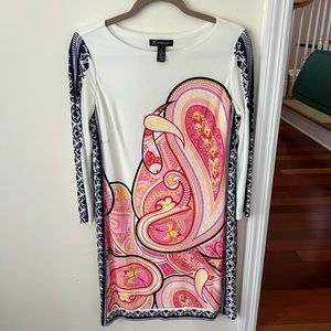 Women’s INC International Pink and Blue Paisley Printed Dress with 3/4 Sleeves